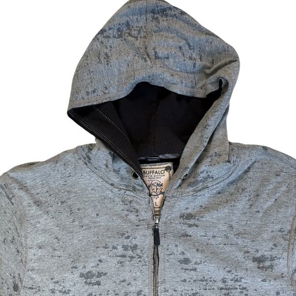 Buffalo David Bitton Sweatshirt Jacket Mens L Gray Distressed Look Printed Logo - Picture 3 of 16
